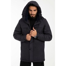 Erkek Polarlı Su Ve Rüzgar Geçirmez Kapüşonlu Kışlık Mont Kaban Parka-36 Lacivert
