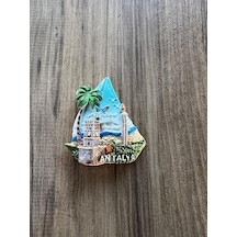 Antalya Temalı Dekoratif Buzdolabı Magneti, Mavi Ve Yeşil Tonlarda, El Yapımı Turistik Hediyelik Eşya