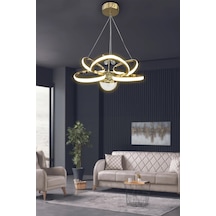 Kral Tacı Model Tek Toplu Led Avize - 3 Renk Kumandalı - Gold Gold