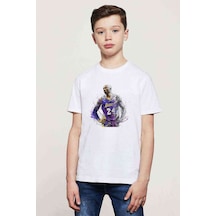 Tshirthane Lakers Basketbolcu Baskılı Unisex Çocuk Beyaz T-Shirt