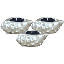 Şamdan Dekoratif Mumluk Şamdan Set 3 Lü Üçlü Tealight Uyumlu Deniz Kabuğu Model - Gümüş