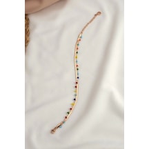 Renkli Taşlı 2'li Yassı Rose Bileklik Çok Renkli