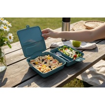 Bölmeli Sağlıklı Saklama Ve Yemek Kabı - Bpa Sız Sağlıklı - Kilit Kapak - Taşınabilir Lunchbox- Su Yeşili Çok Renkli