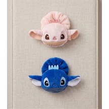 2'li Set Mavi Ve Pembe Pelüş Sevimli Karakter Figürlü Scrunchie Lastik Toka Çok Renkli