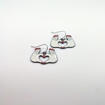 Tedz Collection Kırmızı Kalp Eller Pin Küpe Çok Renkli