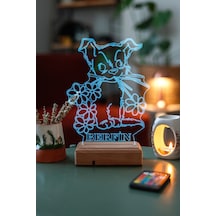Kişiye Özel 3D Tatlı Köpek Ve Çiçekler Masaüstü Led Lamba