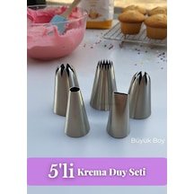 Cupcake, Ekler, Pasta Ve Kurabiye Duyu 5 Li Büyük Boy Paslanmaz Çelik Dekoratif Krema Duy Seti Set-3 Metalik Gri