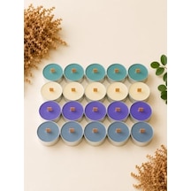 Sedefli Ahşap Fitil Tealight Mum Seti 20 Adet - Sandal Ağacı Kokulu, Yeşil, Sarı, Mor, Gri Renkli Diğer