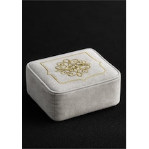 Laura Kadife Gold Nakışlı Hurç Küçük Boy 30x35x15 Cm Söz Çeyizlik Nişan Düğün Gelin Bohçası Beyaz
