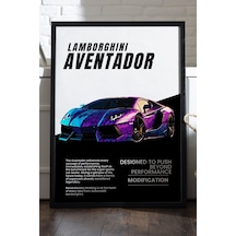Lamborghini Aventador Siyah Ahşap Çerçeveli Poster, Dekoratif Araba Duvar Tablosu
