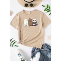 Uyguntarz Çocuk Kafadar Ayılar Baskılı Pamuklu Tshirt Bej