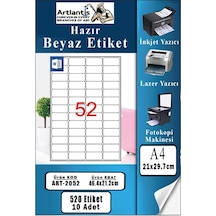 A4 Hazır Etiket 46.4x21.2 Mm 10 Sayfa 1 Paket 52 Li Kendinden Yapışkanlı Fotokopi Lazer İnkjet Kağıdı Yazıcılar İçin Uyumlu