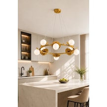 Modern Premium 8li Eskitme Halka Sarkıt Avizesi Salon Mutfak Oturma Odası Şık Modelleri 80cm G9 Duy Gold