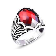 Kuyumcudukkanı Fasetli Oval Kubbe Kesim Taşlı Gümüş Erkek Yüzük-60007-w-fr 28 Beyaz