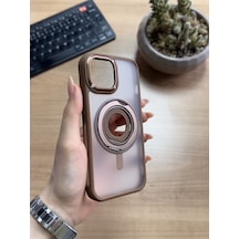 Apple Uyumlu iPhone 15 Standlı Ve Yüzüklü Magsafe Kılıf Soocase721 Kahverengi