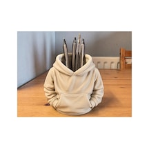 Alvera Kapüşonlu Sweatshirt Kalemlik 3d Baskı Masaüstü Organizer-bej