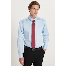 Tudors Erkek Slim Fit Premium Likralı Pamuk Saten Açık Mavi Gömlek-35712 Açik Mavi
