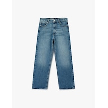 Koton Pamuklu Cepli Düğmeli Normal Bel Baggy Jean Pantolon - Baggy Jeans Orta İndigo 6sal40047md İndigo