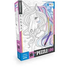 Blue Focus 100 Parça Coloring Puzzle - Unicorn Tek Boynuzlu At