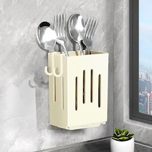 Lumaworld Beyaz Duvar Tipi Mutfak Organizatörü: Bıçak, Kaşık, Çatal, Sünger Ve Fırça Saklama Beyaz