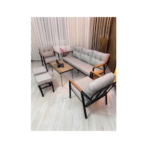Balkon, Bahçe - Metal Kanepe Koltuk Takımı 3+1+1 + 2 Adet Puf + Sehpa