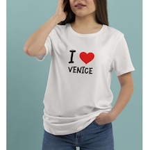 Bk Gift I Love Venice Tasarımlı Kadın Yuvarlak Yaka Tişört-1