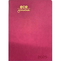Ece Ajandası Kemer 2025 14x20 Günlük Ajanda Çizgili Koyu Pembe Siyah