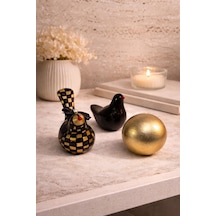 Dekoratif Kuş Biblo Seti 3 Lü Modern Siyah Gold