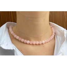 Pembe Kuvars Taşı Doğaltaş Kolye 8 Mm Mat Mavi