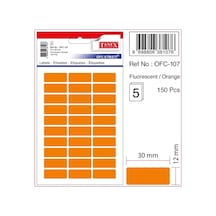 Tanex Ofis Etiketi Poşetli 12x30 MM Fosforlu Turuncu 5 sayfa 150 Etiket
