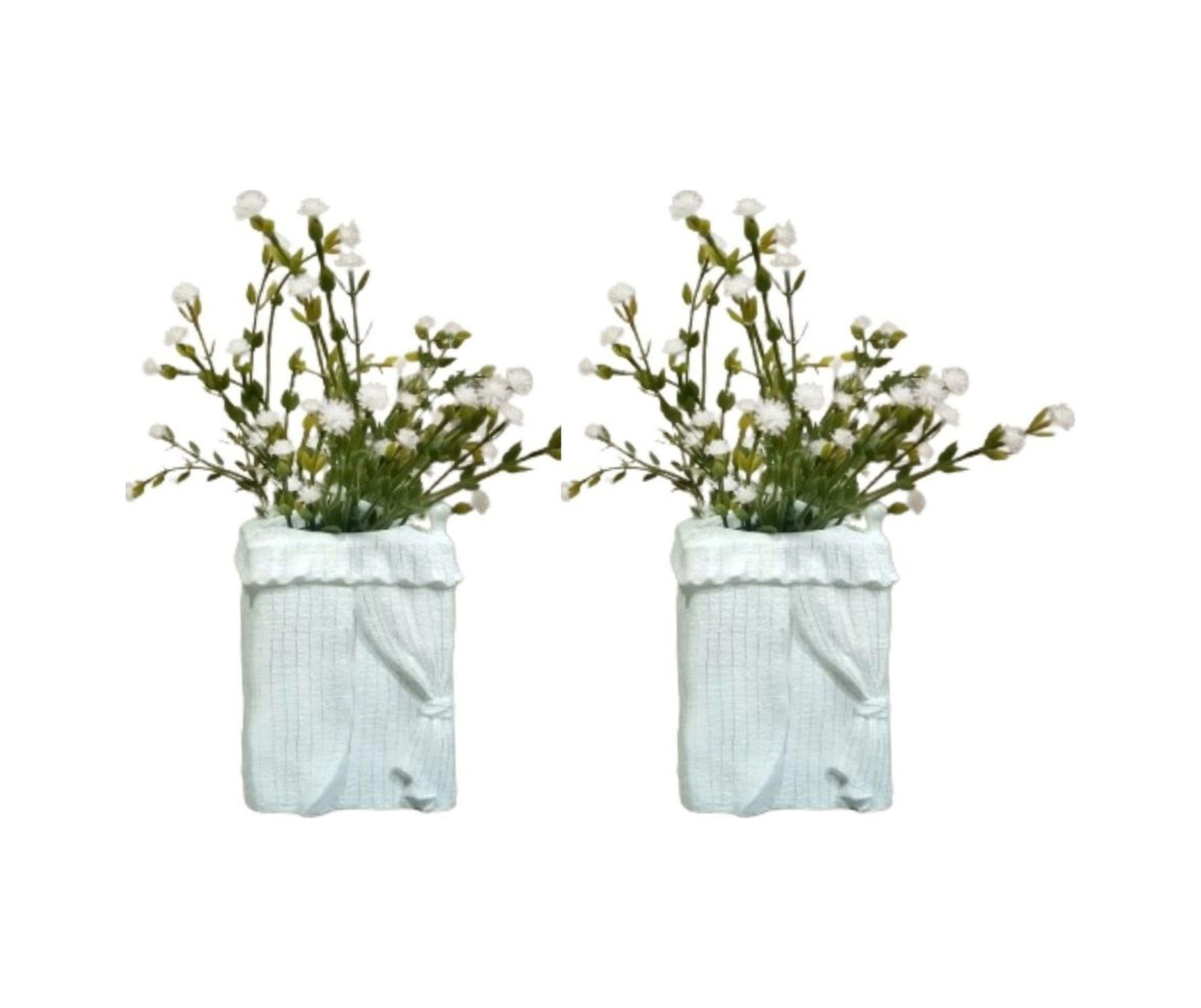 2 Adet Vazo Dahil,vazoda Çiçek,beyaz Yapay Çiçek,vazo Dekoratif Poliresin 7x7x17cm Çok Renkli