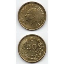 50 Lira 1989 Çil Eski Madeni Para