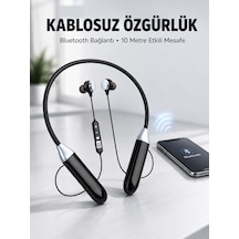 Mikrofonlu Boyun Bantlı Bluetooth Kulaklık Kablosuz Bağlantılı Ses Ve Müzik Kontrollü Kulak İçi Kulaklık - Bay