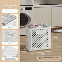 Beyaz Orta Boy Kirli Çamaşır Sepeti, Tekerlekli, Katlanabilir, Büyük Kapasiteli Ve Hareket Ettirilebilir Beyaz