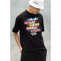 Sonic The Hedgehog Karakterler Baskılı Unisex Oversize Çizgi Film Siyah