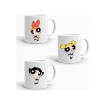Powerpuff Girls Baskılı 3'lü Kupa Bardak Seti Beyaz