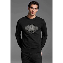 Dot Building Baskılı Siyah Erkek Örme Sweatshirt