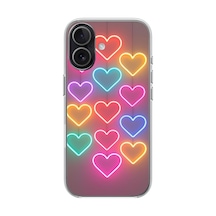 İphone 17 Uyumlu Neon Kalpler Baskılı Silikon Kılıf