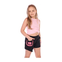 Toontoy Kız Çocuk Baskılı Beli Lastikli Torba Cepli Asimetrik Şort Pembe