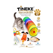 Kedi Tüneli + Elastik Olta + Peluş Balık + Sazan Peluş Fare Oyun Seti 4'lü