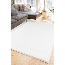 Tropikal Home Lüx Post Peluş Kesme Halı Yolluk Kaymaz Taban Yıkanabilir Pofuduk Beyaz Beyaz