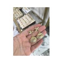 Deniz Yıldızı Ve Deniz Kabuğu Model Küpü Altın