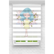 Perdeoutlet38 Baskılı Renkli Mavi Saçlı Kız Dijital Baskılı Zebra Perde-cocuk Odası-stor Perde Model:pz-2629 Çok Renkli
