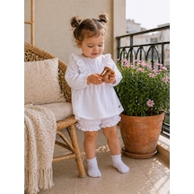 Babyhola Kız Bebek Çocuk Yazlık Elbise Müslin Önlüklü Şortlu Takım 22410 Beyaz