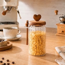 Akasya Kapaklı Cam Kavanoz 760 Ml Kaşıklı Hava Geçirmez Baharatlık Çay Kahve Şeker Saklama Kabı 7009