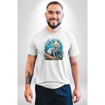 Beyaz Kurt Altın Maske Doğa Unisex Unisex Beyaz Organik Baskılı T-shirt Penye Yüksek Kalite Beyaz