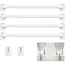 Qingmipy Plastik Genişletilebilir Perde Çubuğu 40-70 Cm - 4 Adet Çubuk + 10 Adet Yapışkan Kanca Seti - Ev, Parti Dekorasyonu İçin Kolay Kurulum Beyaz