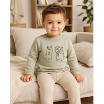 Tuffy Çağla Yeşili Erkek Bebek Triko Kol Detaylı Saklambaç Temalı Açık Yeşil Sweatshirt