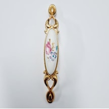 Miray 128 Mm Metal Gold Porselen Çiçek Desenli / 5 Adet Ahşap