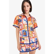 DeFacto Regular Fit Tropikal Desenli Plaj Gömleği-Fall in Love F5496AX25HSOG343